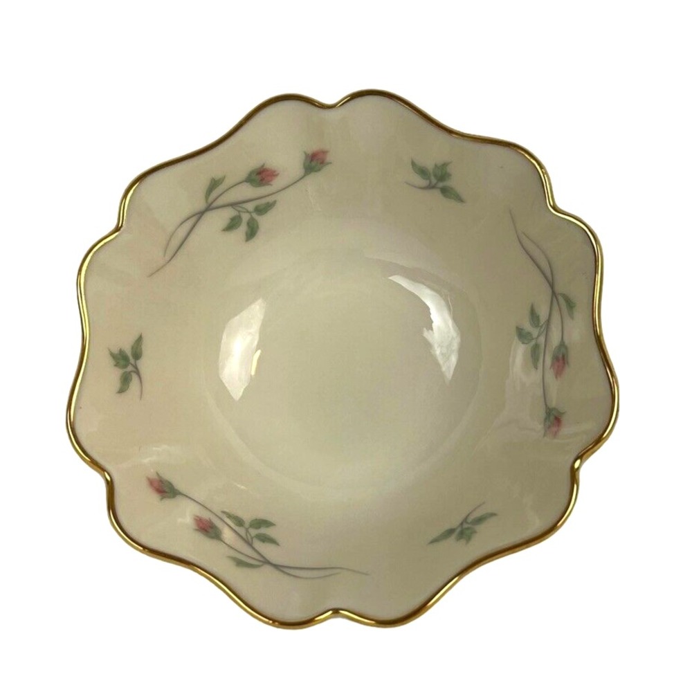 Lenox Rose Manor 4" Jewelry Dish Fine China Flower Buds Gold Trim Scalloped Rim